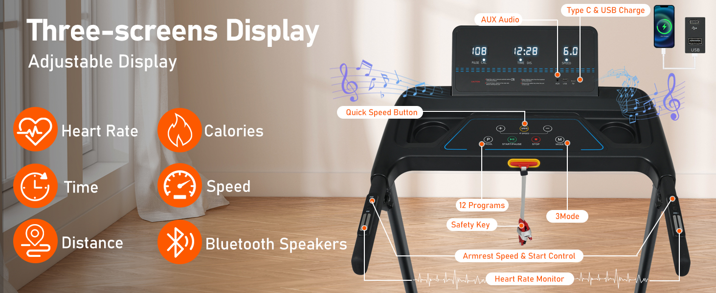 3.0HP Quiet Foldable Treadmills