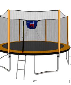 14FT Trampoline with Basketball Hoop Inflator and Ladder
