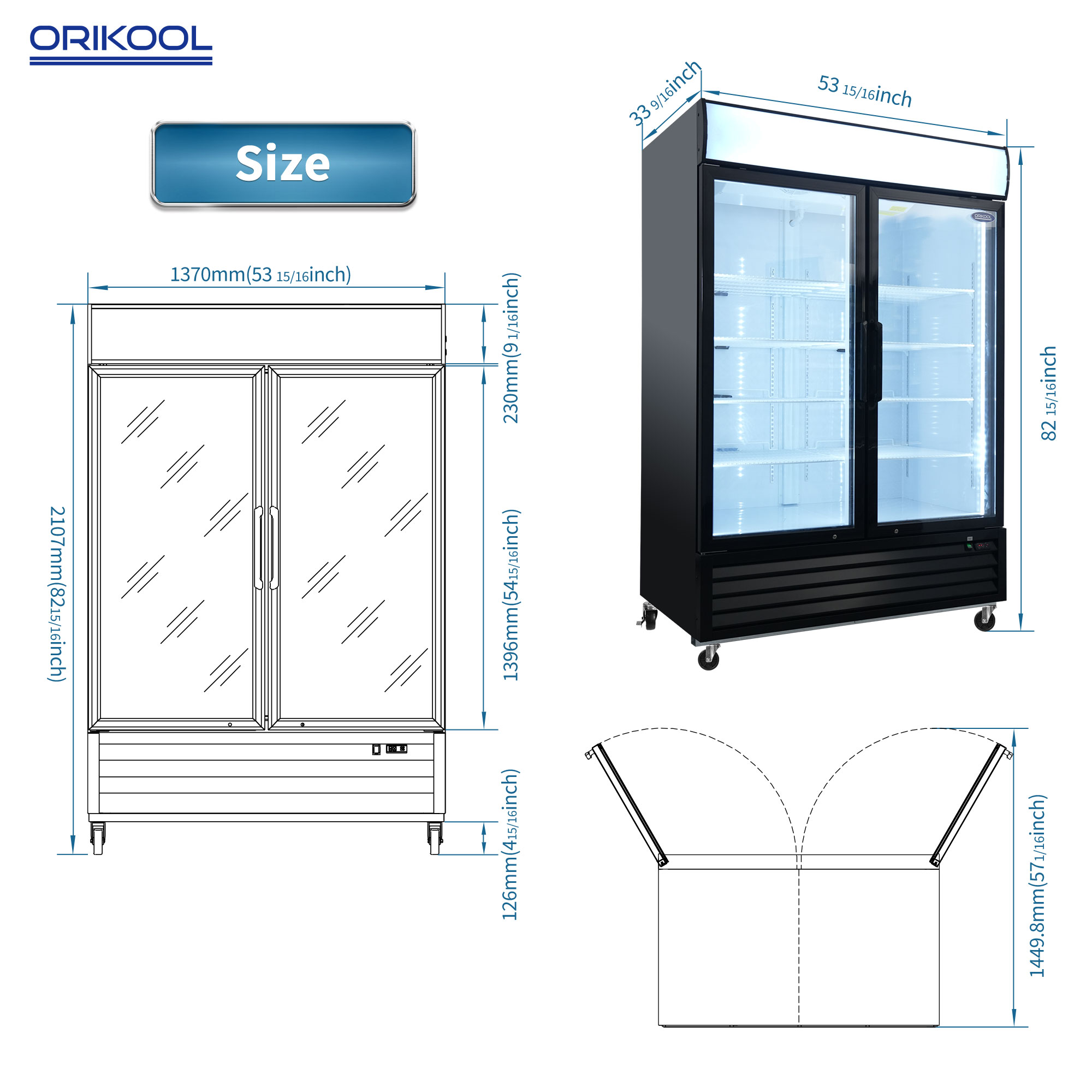 Orikool Swing Door Commercial Display Freezer