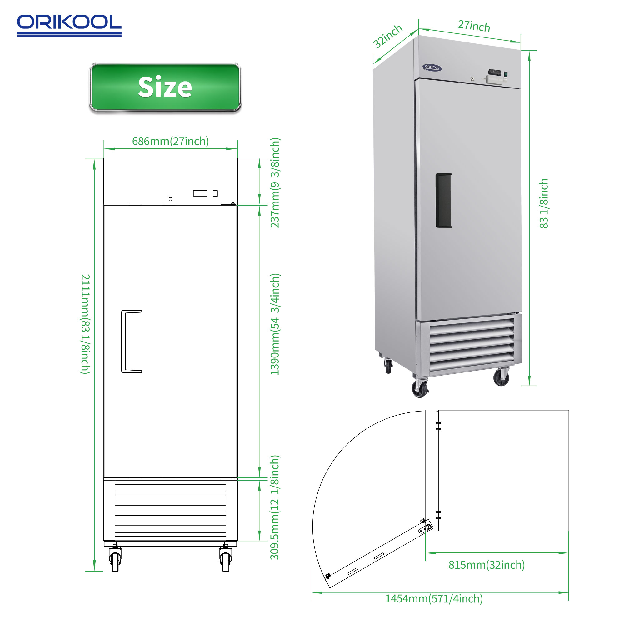 Orikool 27" Commercial Upright Freezer