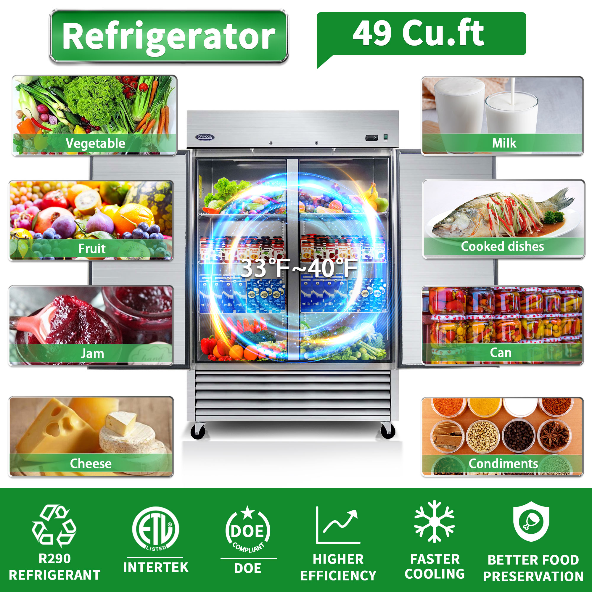 Orikool 54" Commercial Refrigerator