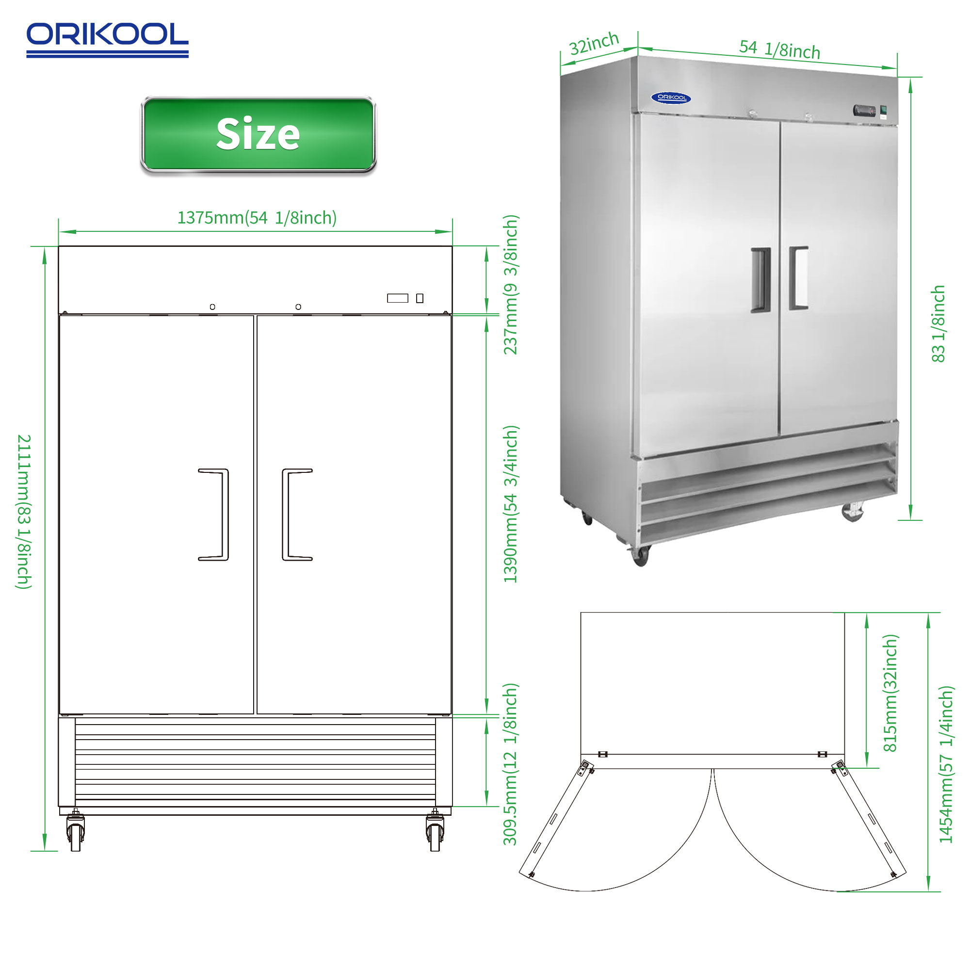 Orikool 54" Commercial Refrigerator