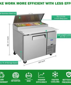 Orikool 44 IN Commercial Pizza Prep Table with a Built-in Refrigerator