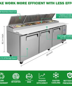 Orikool 93 In Commercial Pizza Prep Table With A Built-in Refrigerator