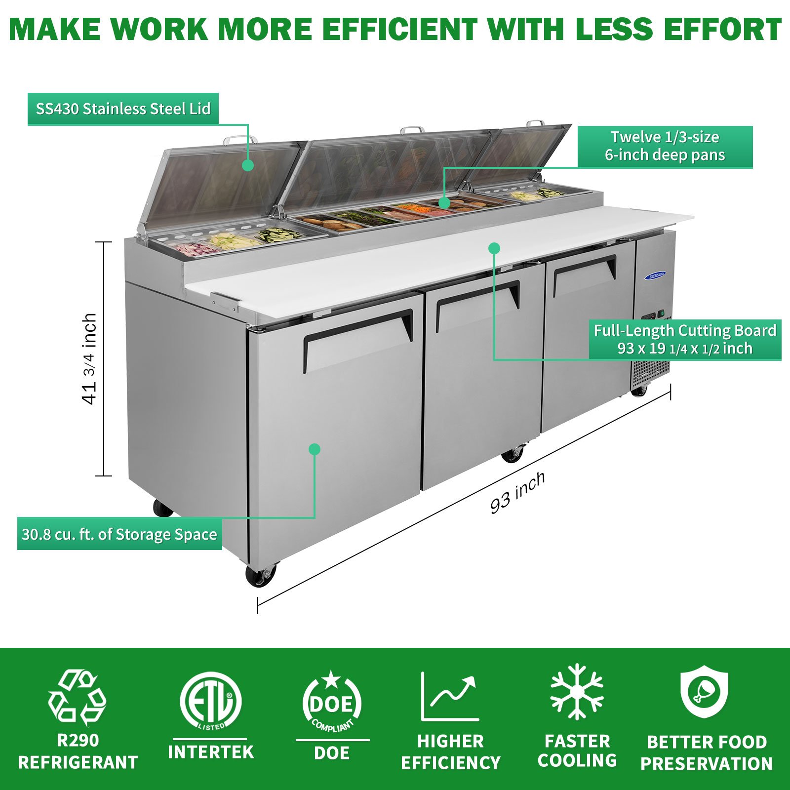 Orikool 93 In Commercial Pizza Prep Table With A Built-in Refrigerator