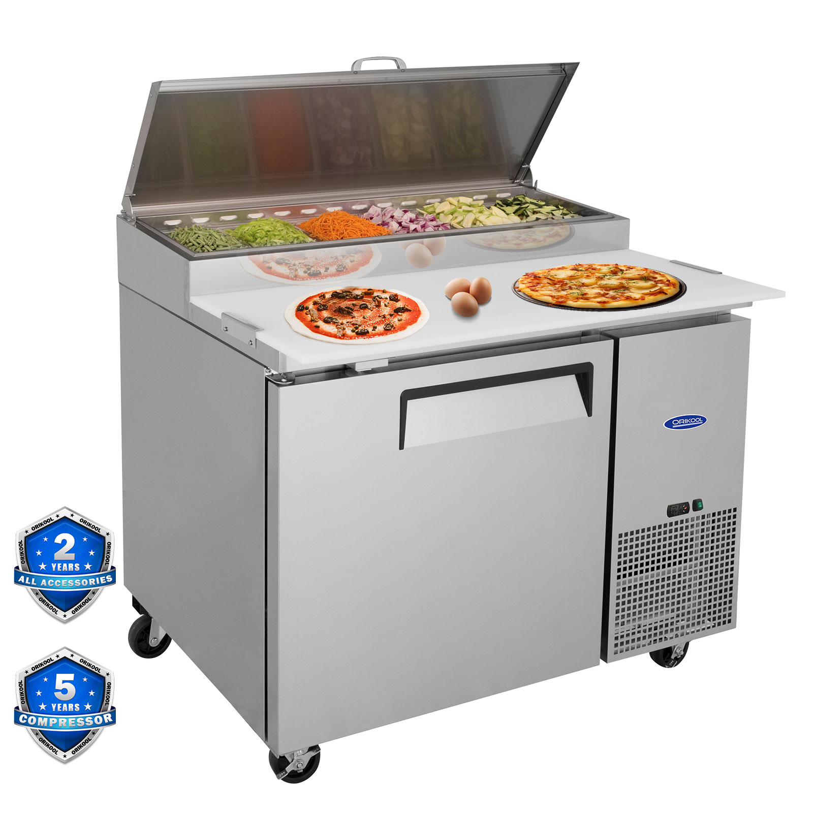Orikool 44 IN Commercial Pizza Prep Table with a Built-in Refrigerator