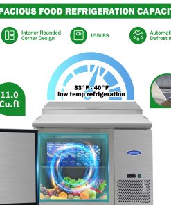 Orikool 44 IN Commercial Pizza Prep Table with a Built-in Refrigerator