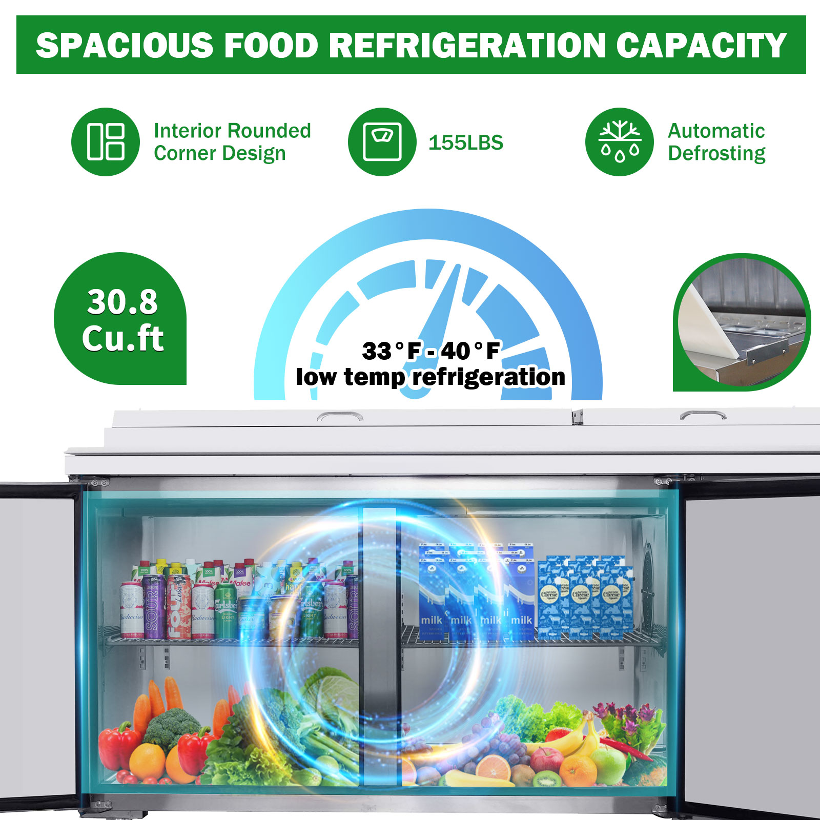Orikool 93 In Commercial Pizza Prep Table With A Built-in Refrigerator