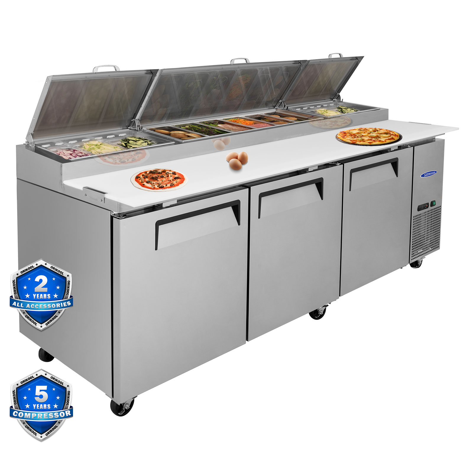 Orikool 93 In Commercial Pizza Prep Table With A Built-in Refrigerator