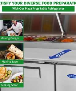 Orikool 67 IN Commercial Pizza Prep Table with a Built-in Refrigerator