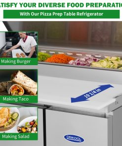 Orikool 44 IN Commercial Pizza Prep Table with a Built-in Refrigerator