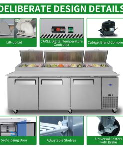 Orikool 93 In Commercial Pizza Prep Table With A Built-in Refrigerator