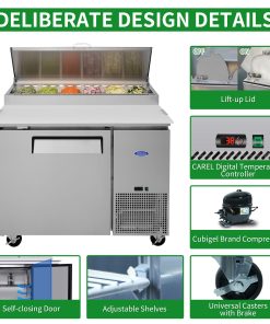 Orikool 44 IN Commercial Pizza Prep Table with a Built-in Refrigerator