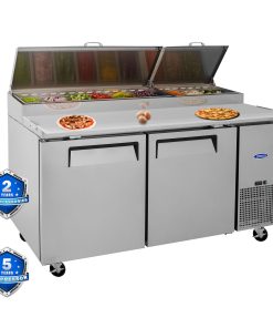 Orikool 67 IN Commercial Pizza Prep Table with a Built-in Refrigerator