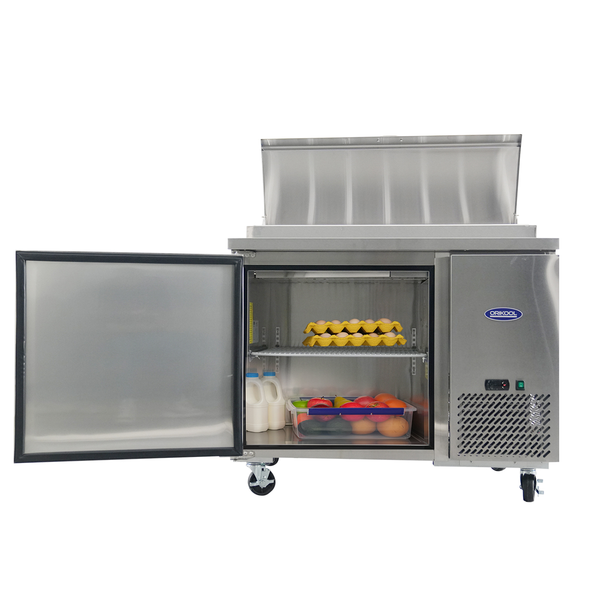 Orikool 44 IN Commercial Pizza Prep Table with a Built-in Refrigerator