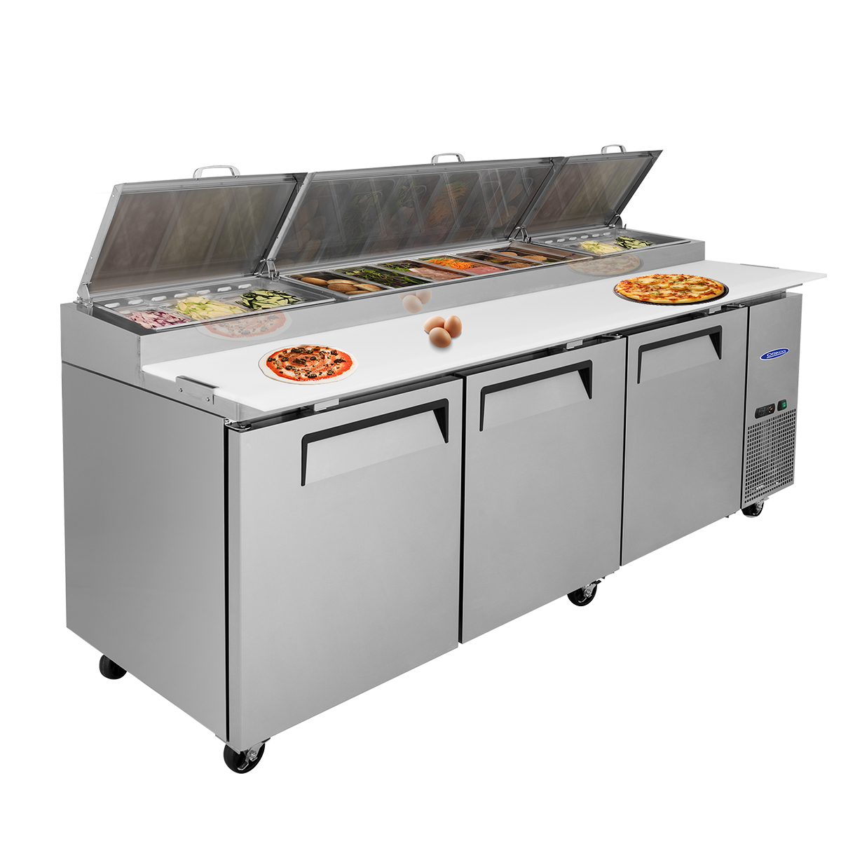 Orikool 93 In Commercial Pizza Prep Table With A Built-in Refrigerator