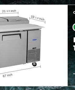 Orikool 67 IN Commercial Pizza Prep Table with a Built-in Refrigerator