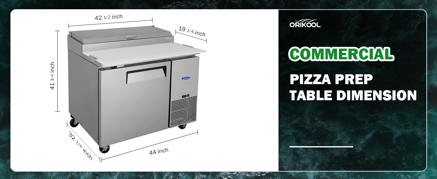 Orikool 44 IN Commercial Pizza Prep Table with a Built-in Refrigerator