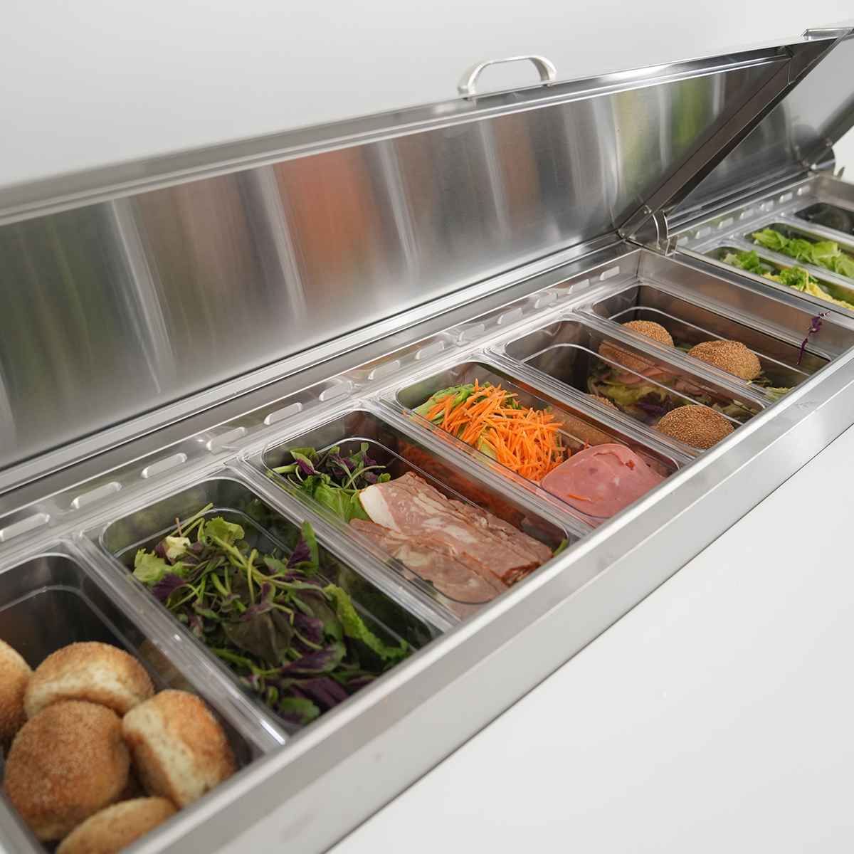 Orikool 67 IN Commercial Pizza Prep Table with a Built-in Refrigerator