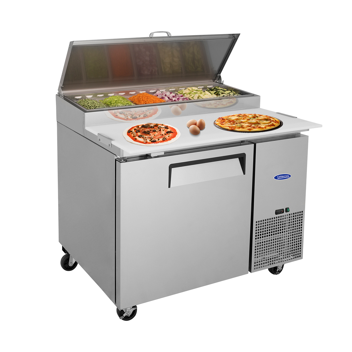 Orikool 44 IN Commercial Pizza Prep Table with a Built-in Refrigerator