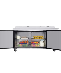 Orikool 67 IN Commercial Pizza Prep Table with a Built-in Refrigerator
