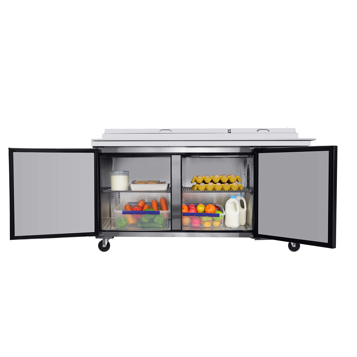 Orikool 67 IN Commercial Pizza Prep Table with a Built-in Refrigerator
