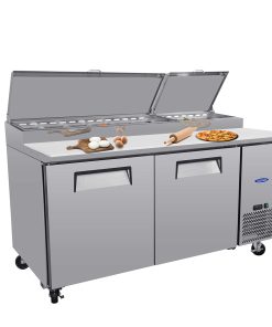 Orikool 67 IN Commercial Pizza Prep Table with a Built-in Refrigerator