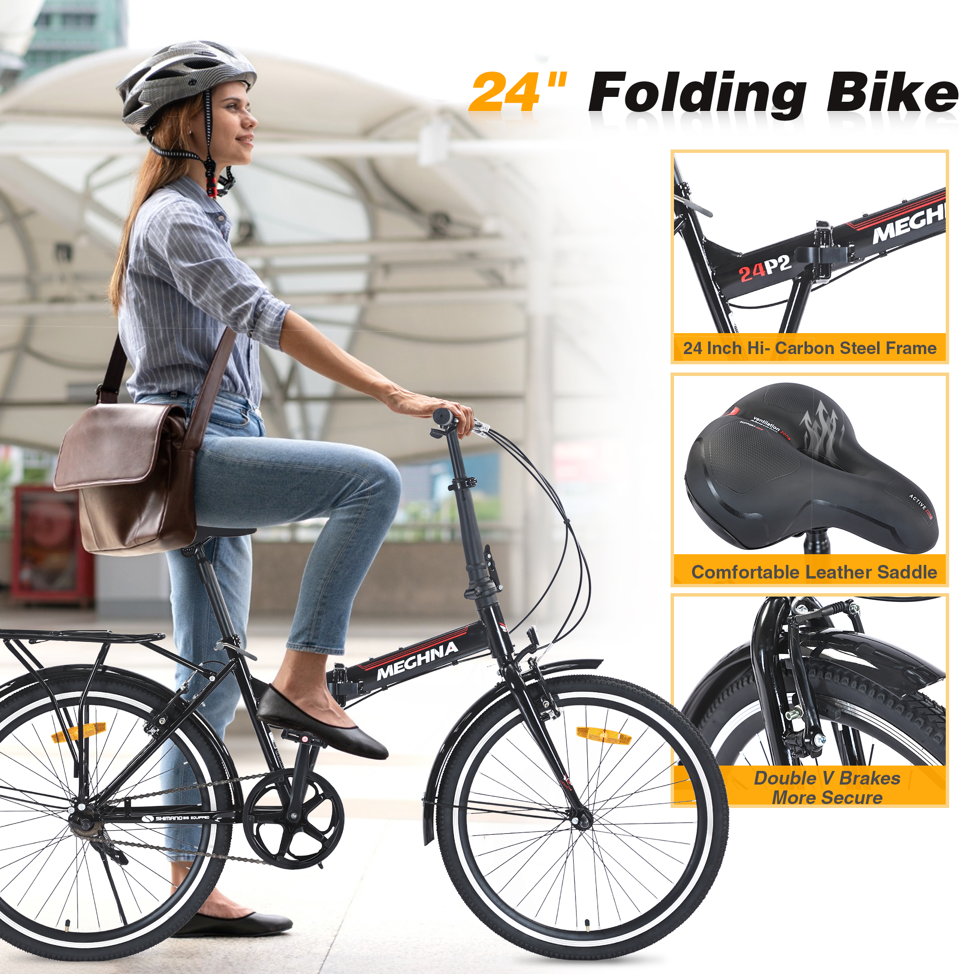 24 Inch Folding Bike for Adults with Fenders