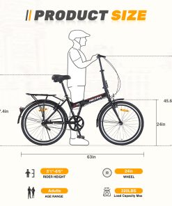 24 Inch Folding Bike for Adults with Fenders