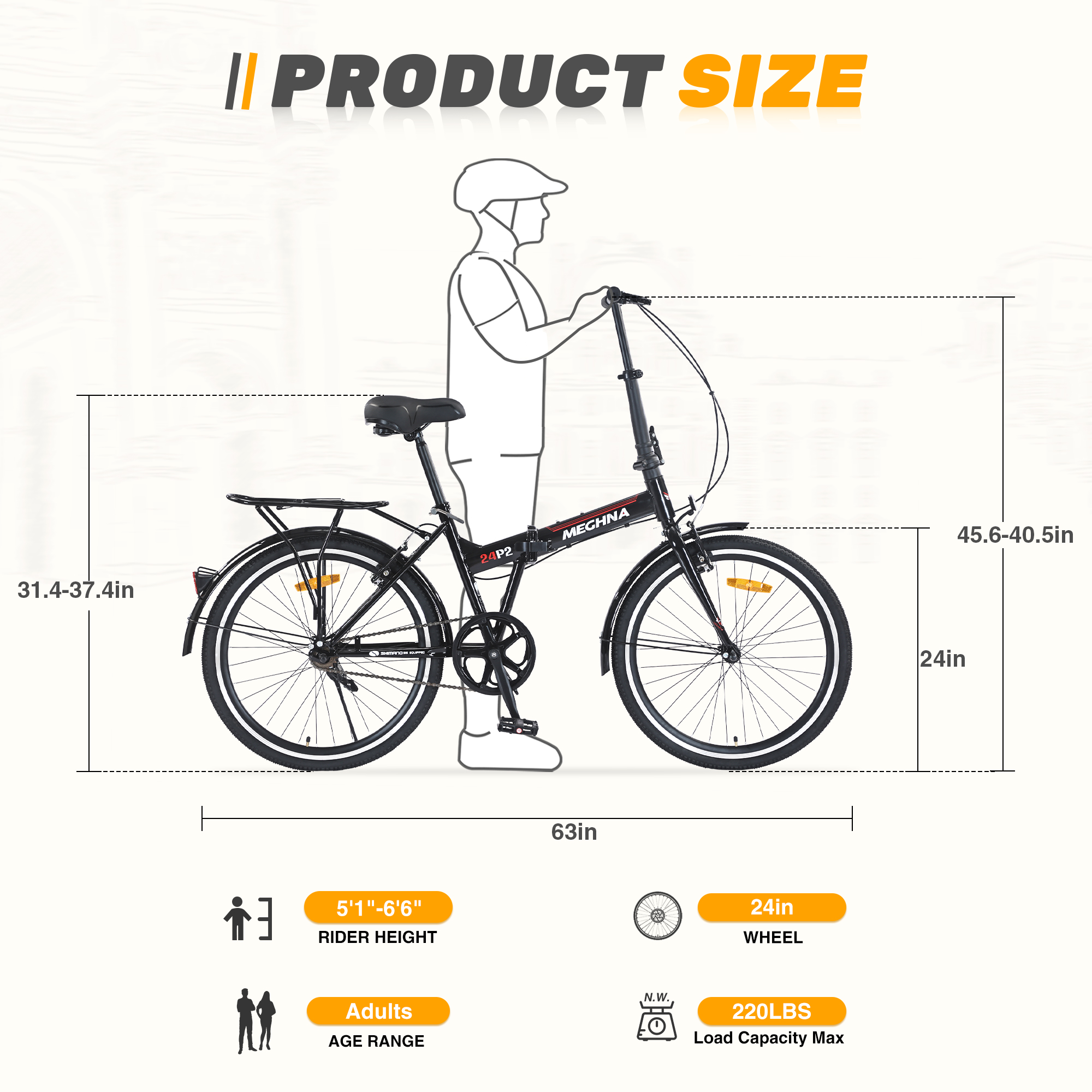 24 Inch Folding Bike for Adults with Fenders
