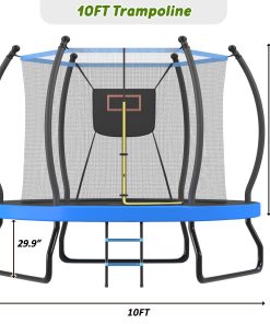10FT Trampoline with Basketball Hoop, Enclosure net and Ladder