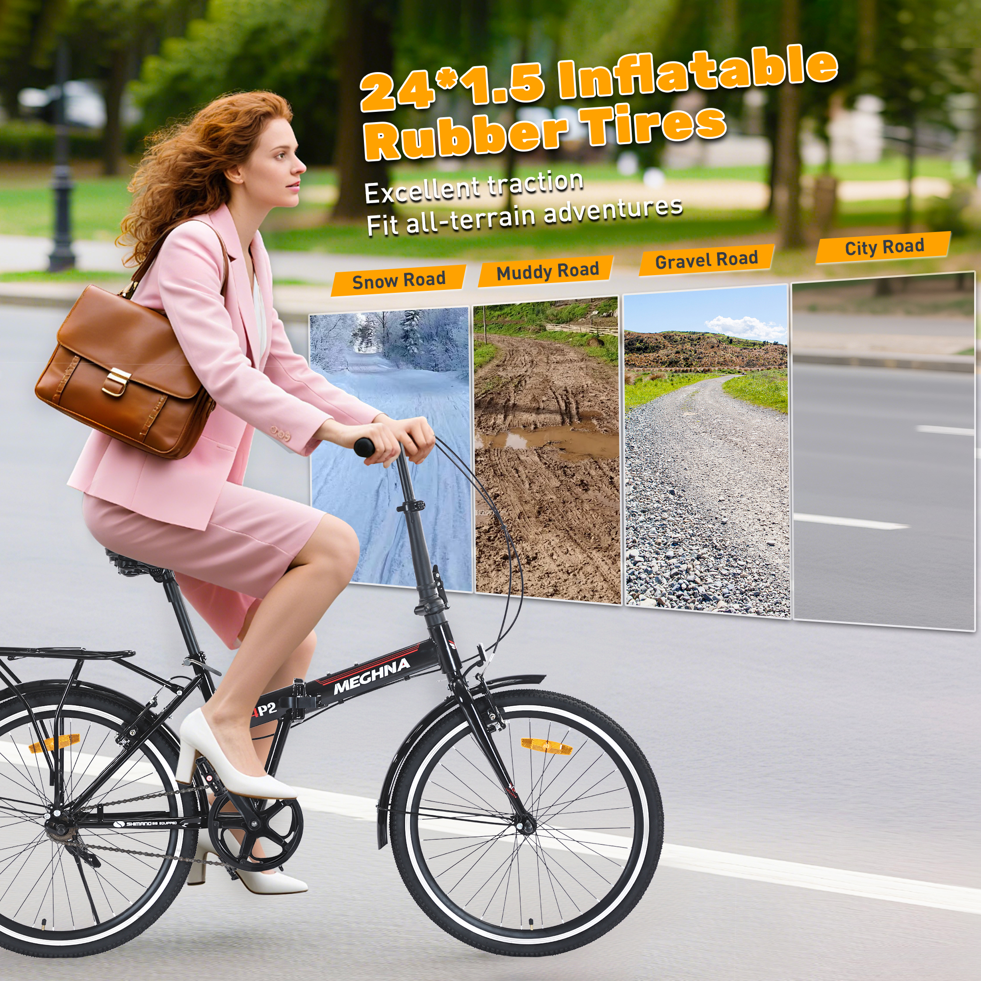 24 Inch Folding Bike for Adults with Fenders