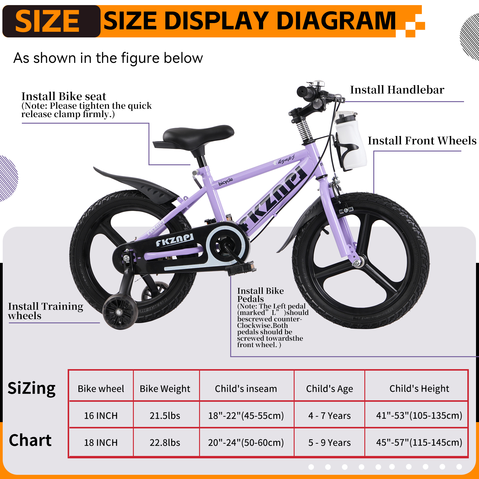 FKZNPJ 18 Inch Kids Bike