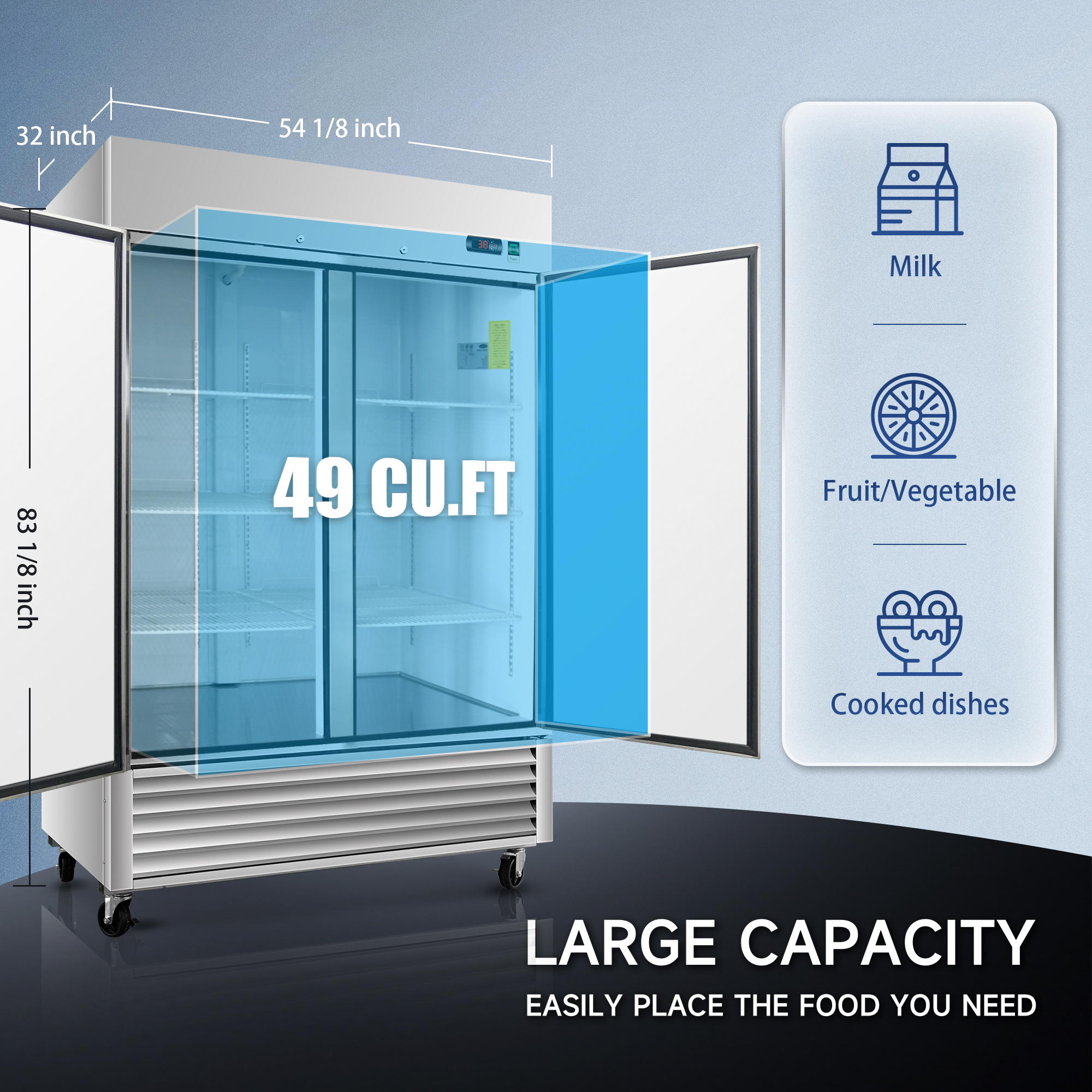 Orikool 54" Commercial Reach-In Refrigerator