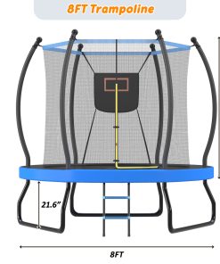 8FT Trampoline with Basketball Hoop, Enclosure net and Ladder