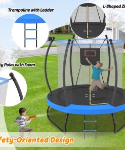 8FT Trampoline with Basketball Hoop, Enclosure net and Ladder