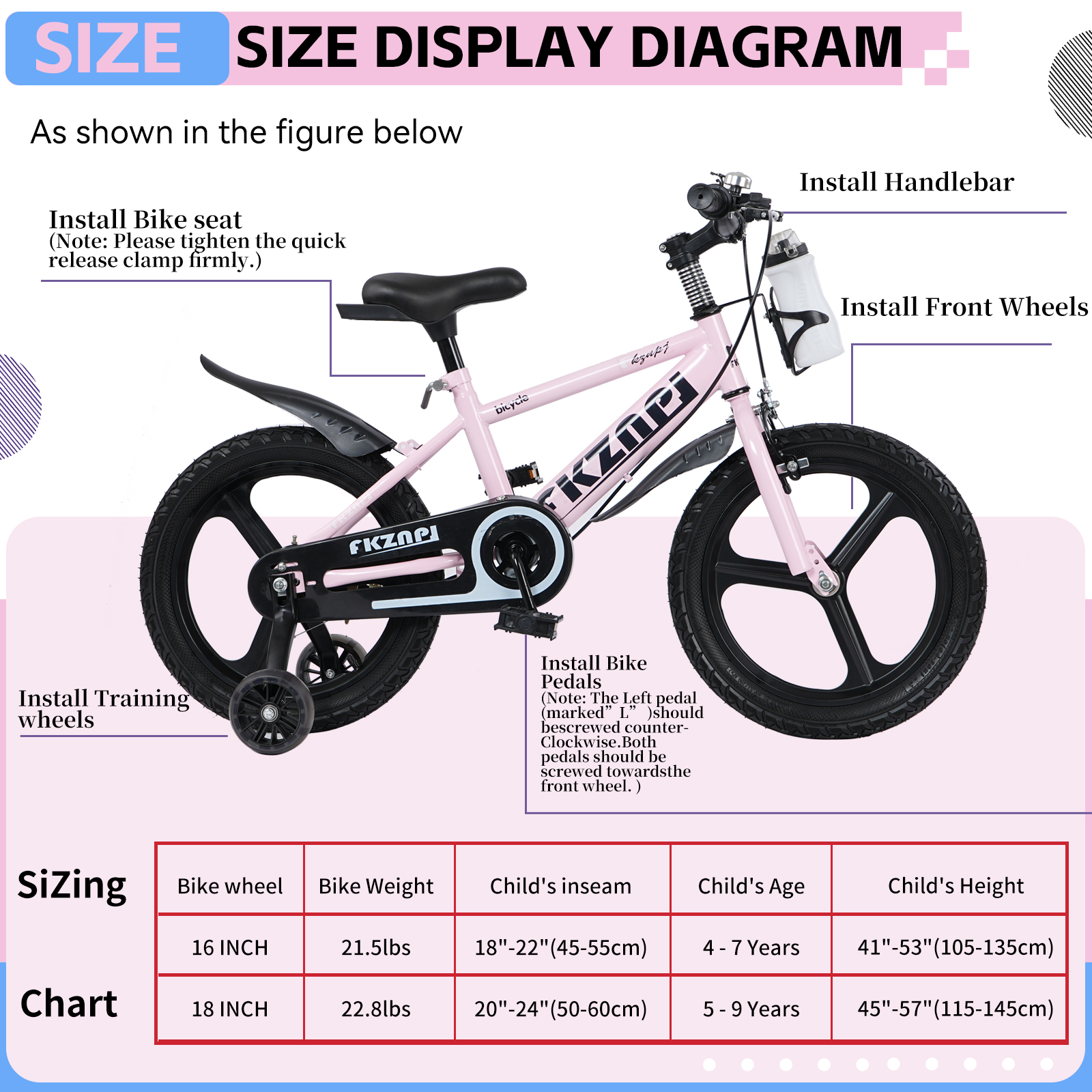 FKZNPJ 18 Inch Kids Bike