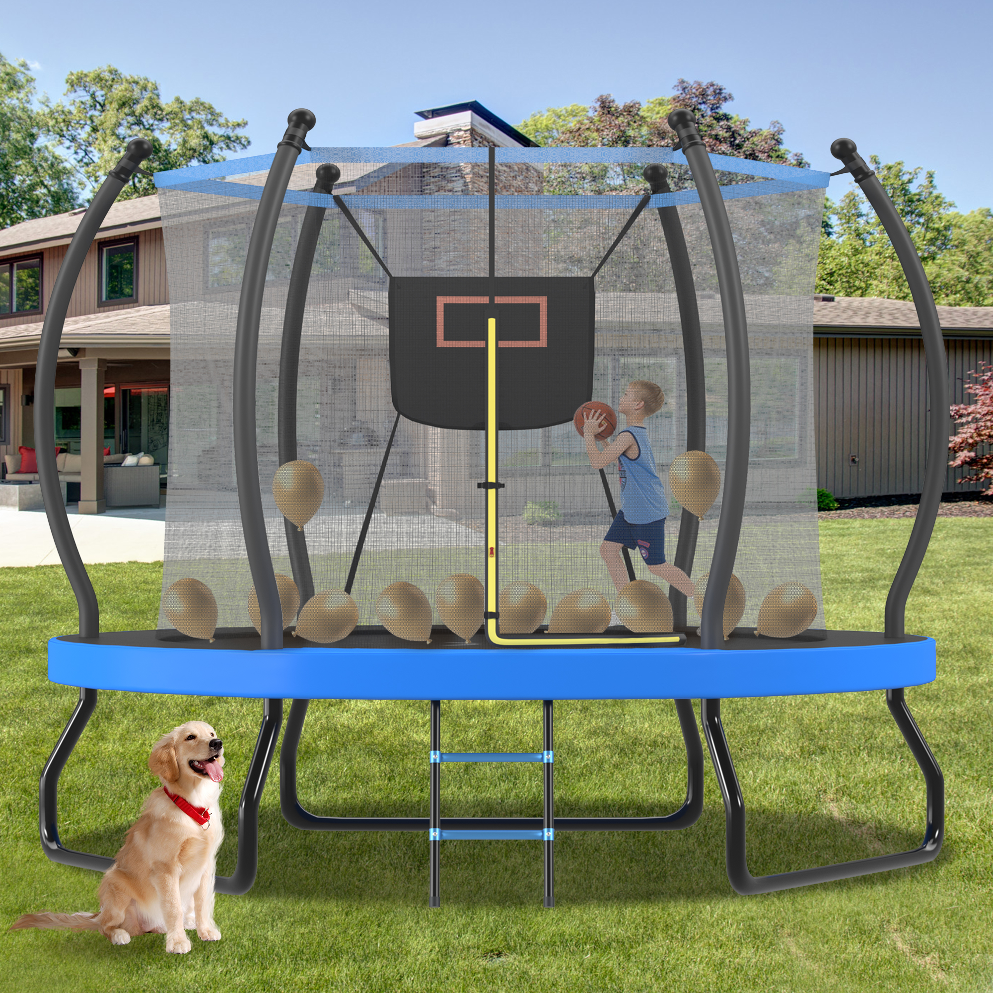 10FT Trampoline with Basketball Hoop, Enclosure net and Ladder