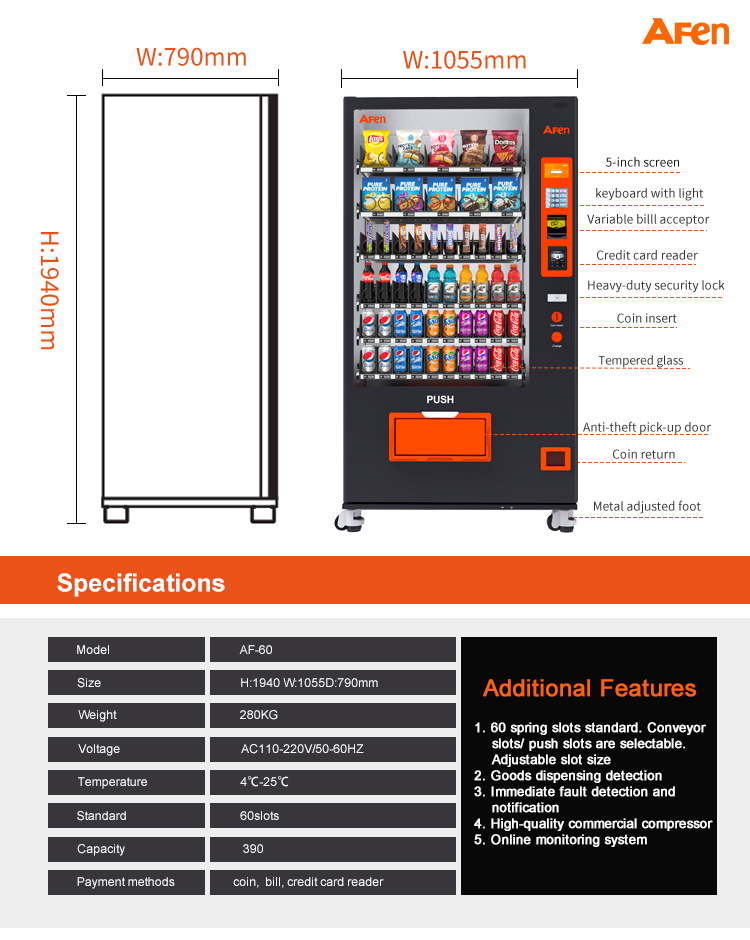 Snack & Drink Vending Machine With Credit Card Reader