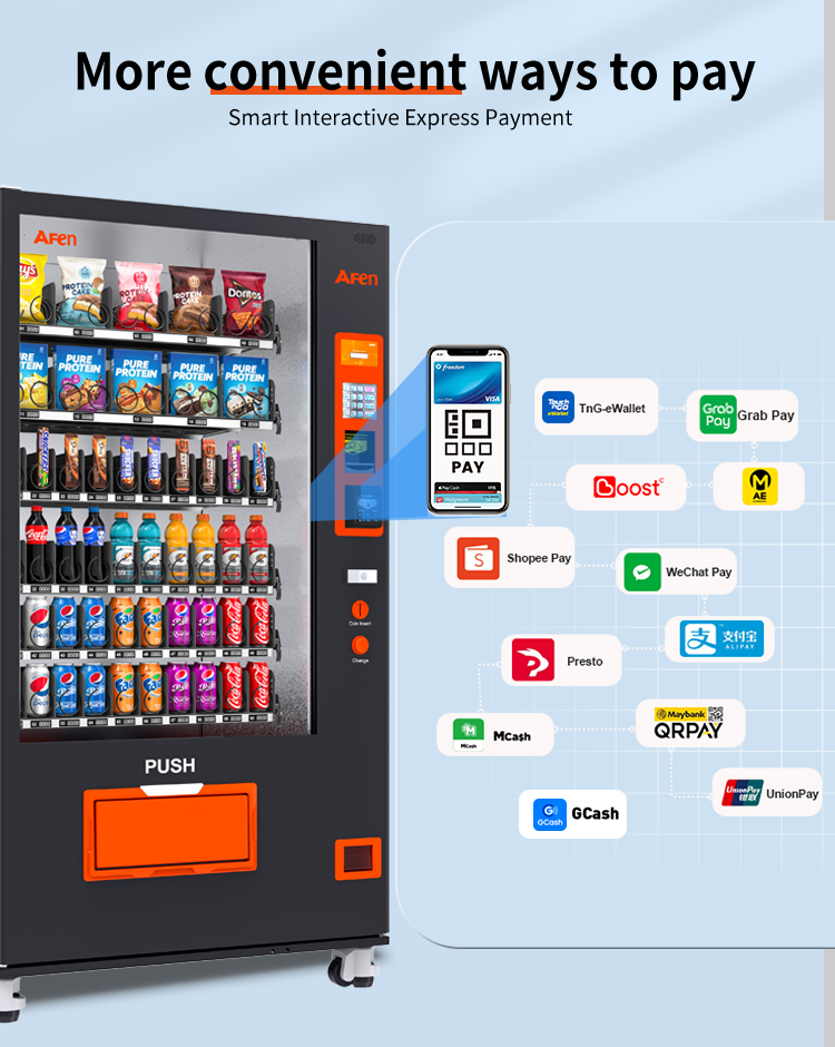 Snack & Drink Vending Machine with Coin, Bill Acceptor and Credit Card Reader