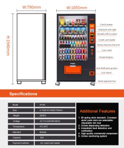 Snack & Drink Vending Machine with Bill Acceptor and Credit Card Reader