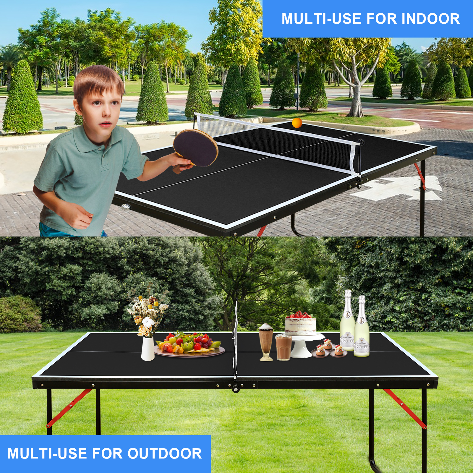 4.5FT Black Table Tennis Table