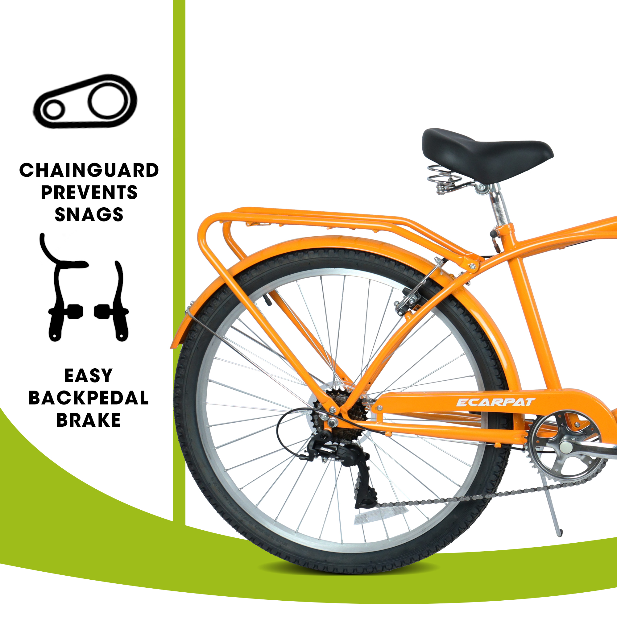 E-CARPAT A26265B 26 Inch 7-Speed Beach Cruiser Bike