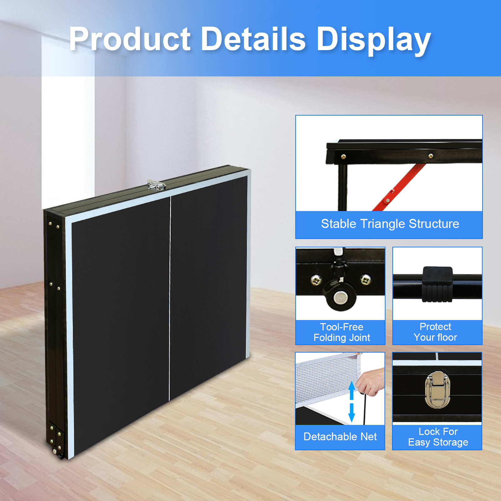 4.5FT Black Table Tennis Table