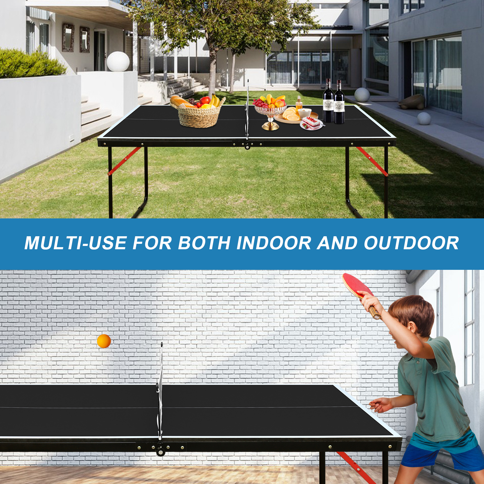 4.5FT Black Table Tennis Table