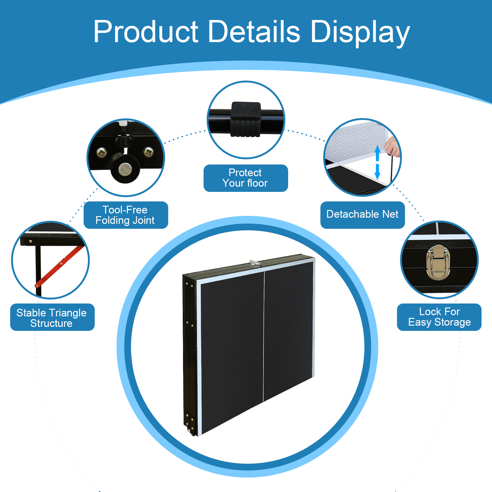 4.5FT Black Table Tennis Table