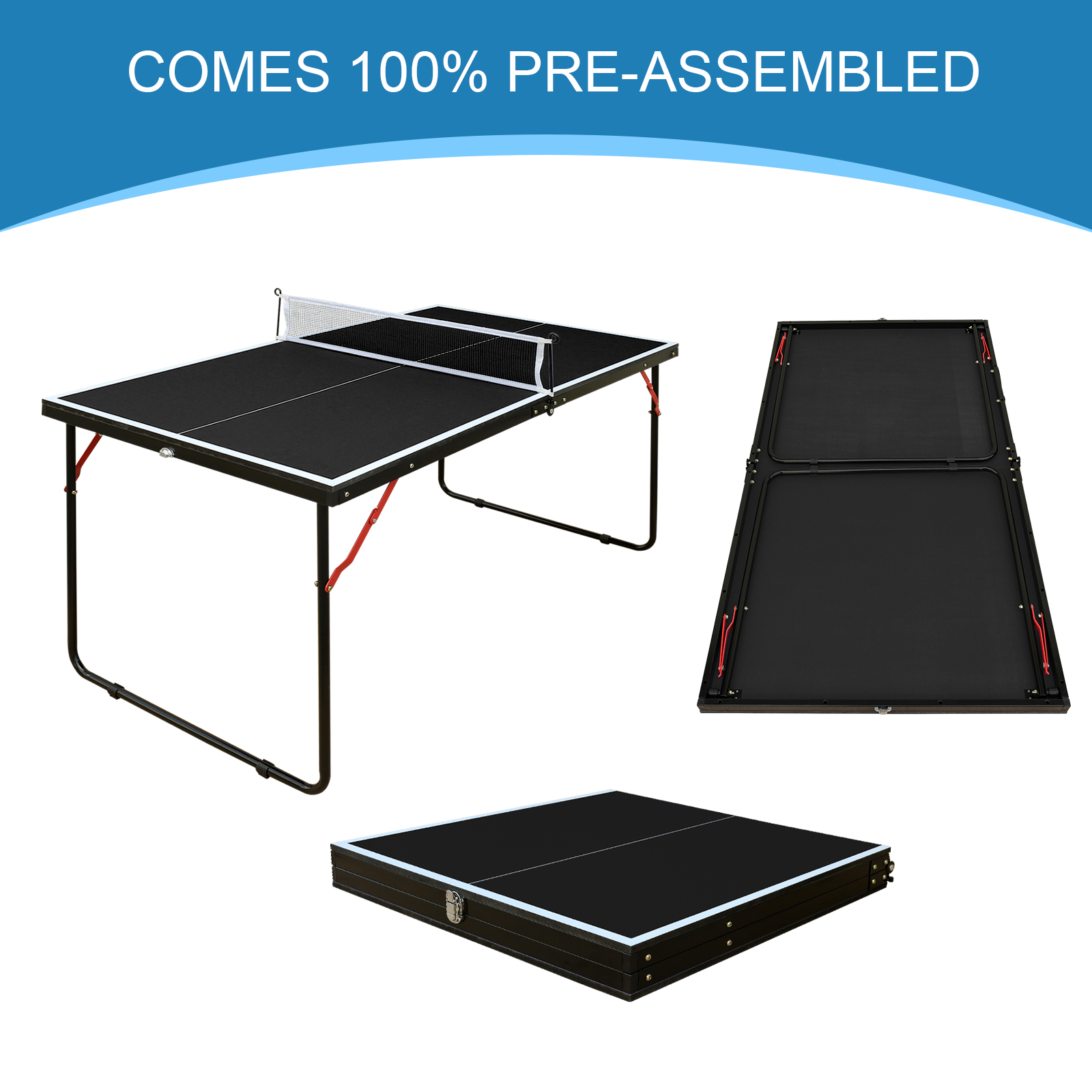 4.5FT Black Table Tennis Table