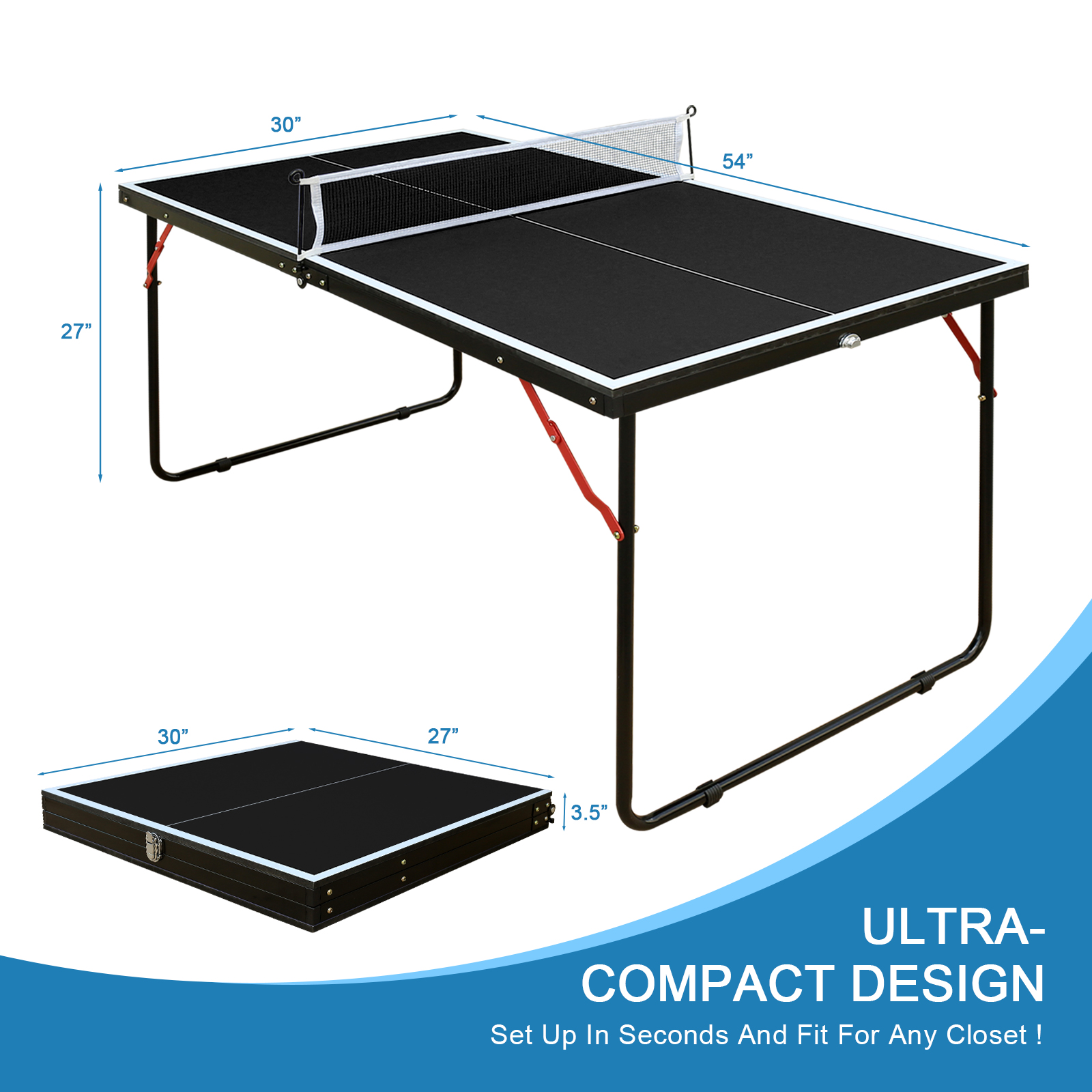 4.5FT Black Table Tennis Table