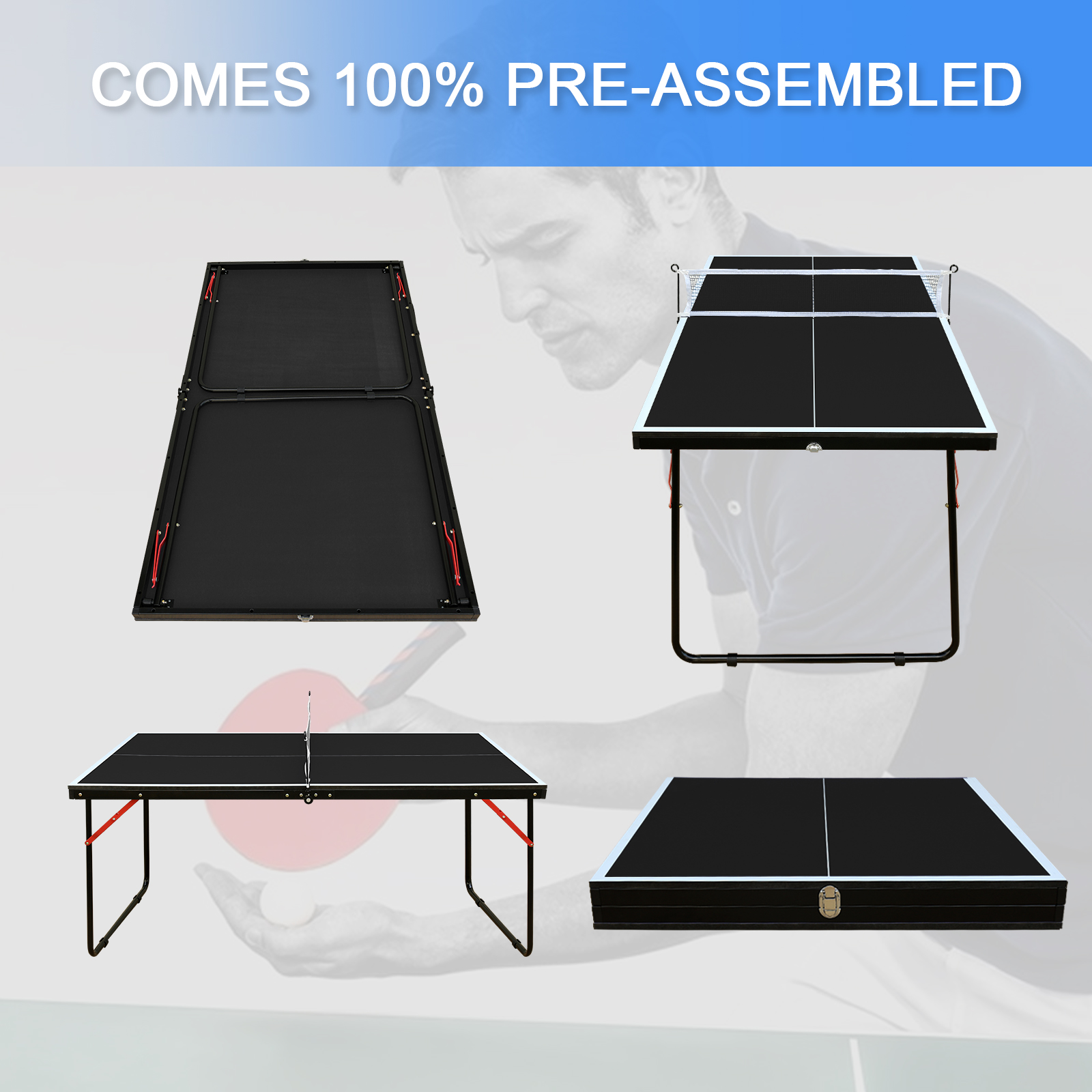 4.5FT Black Table Tennis Table