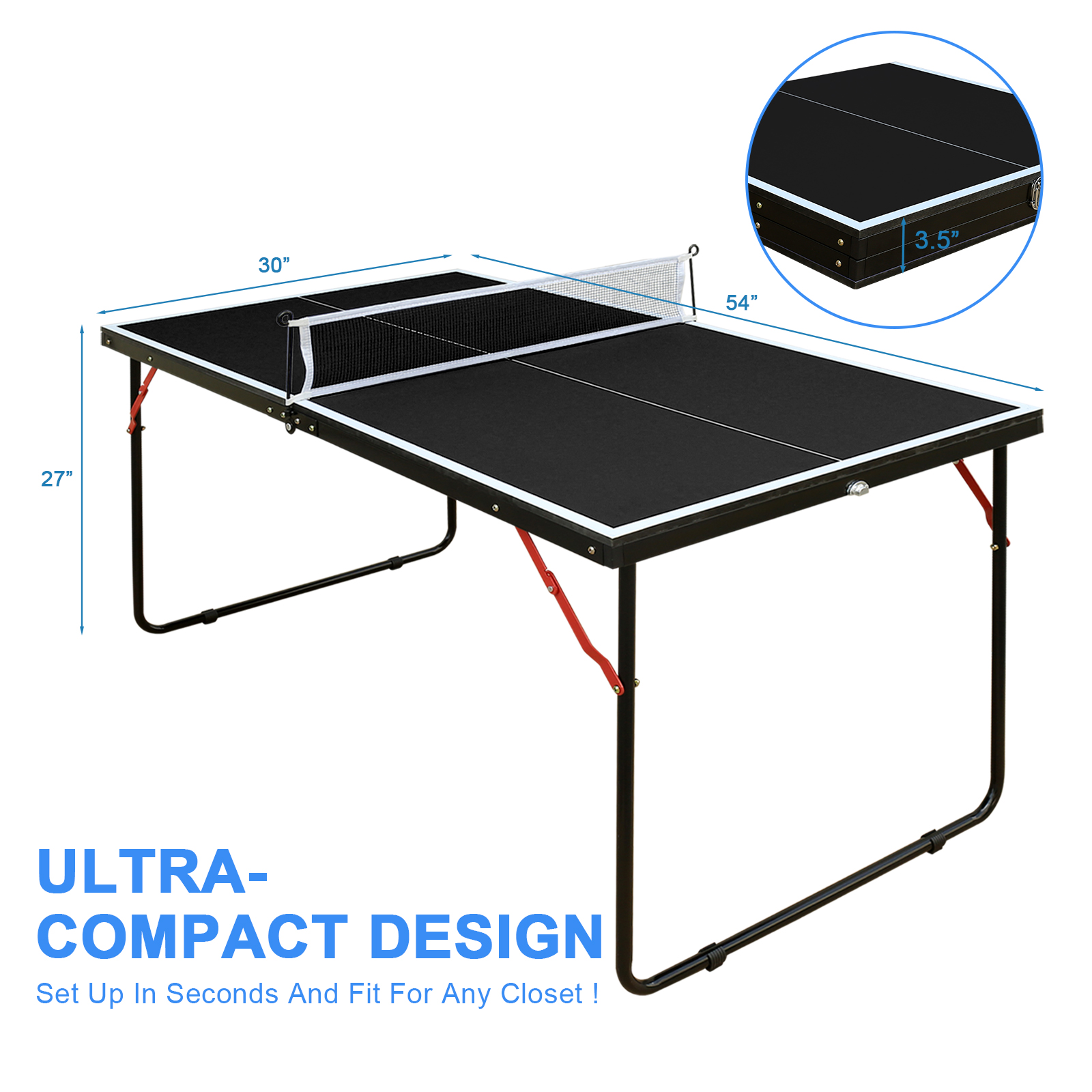 4.5FT Black Table Tennis Table